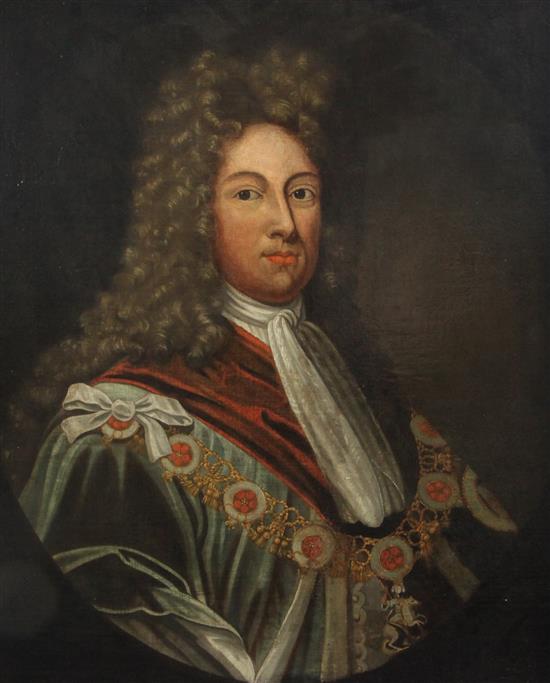 After Sir Godfrey Kneller Portrait of King George I, 30.5 x 25in.